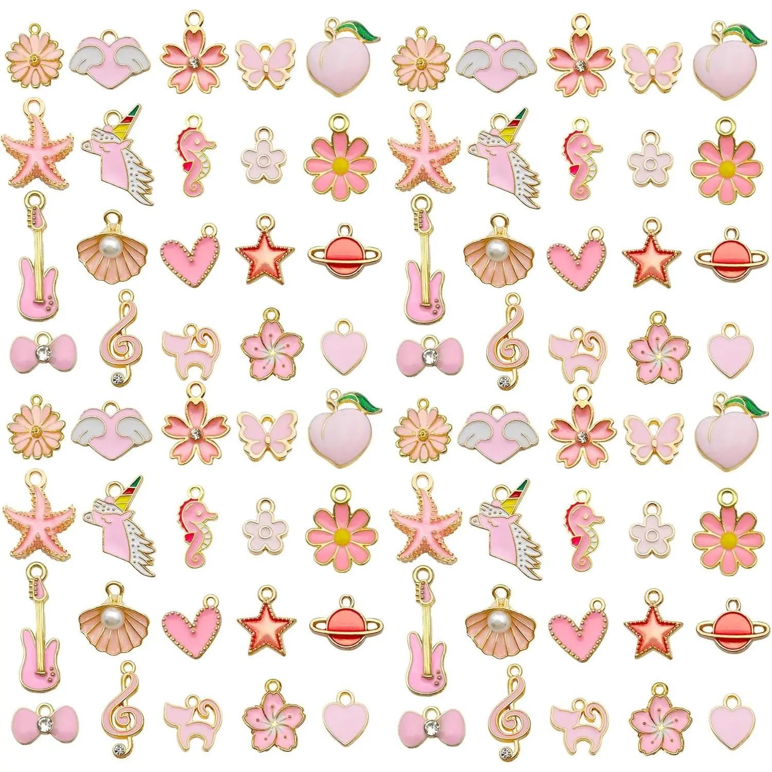 40 count 20 pairs Assorted Enamel Bracelet Charms for Jewelry Making DIY Necklace Bracelet Earrings Keychain Crafting Charms Kit Crafts (Pink-SN991)