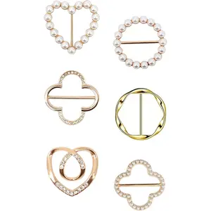 6 count Scarf Ring Clips for Women, T-shirt Ties Clips Silk Scarf Buckle Shirt Cinch Clip, Fashion Metal Clothes Corner Knotted Ring Slides
