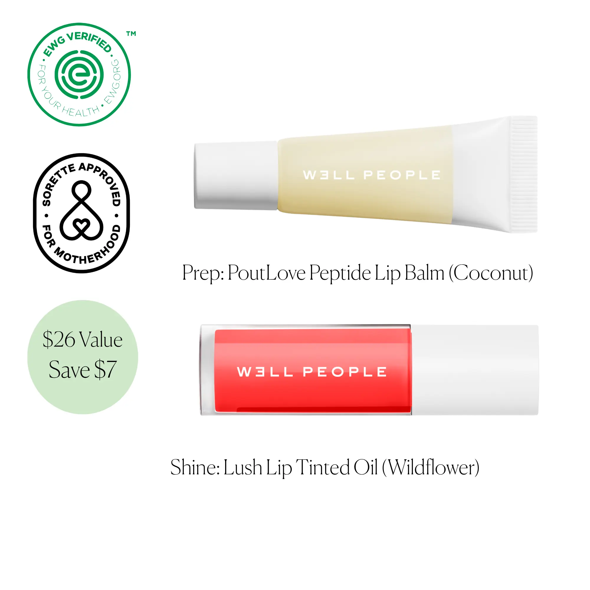 Prep & Shine Lip Duo - PoutLove Peptide Lip Balm (Coconut) + Lush Lip Tinted Oil (Wildflower) - Glossy lip oil and moisturizing tinted lip balm kit
