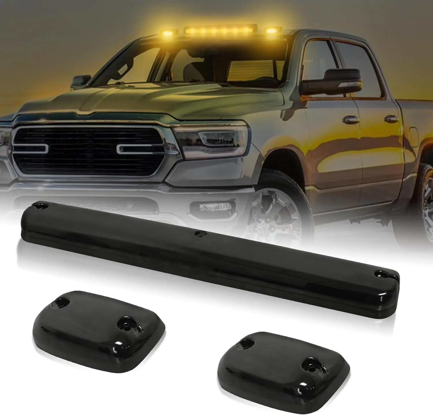 3Pcs LED Cab Marker Lights, Smoked Lens Amber Cab Roof Clearance Lights Compatible for Silverado/Sierra 1500 2500 2500HD 3500 3500HD 2014 2500HD 3500HD 2007-2013 (Smoked Amber)