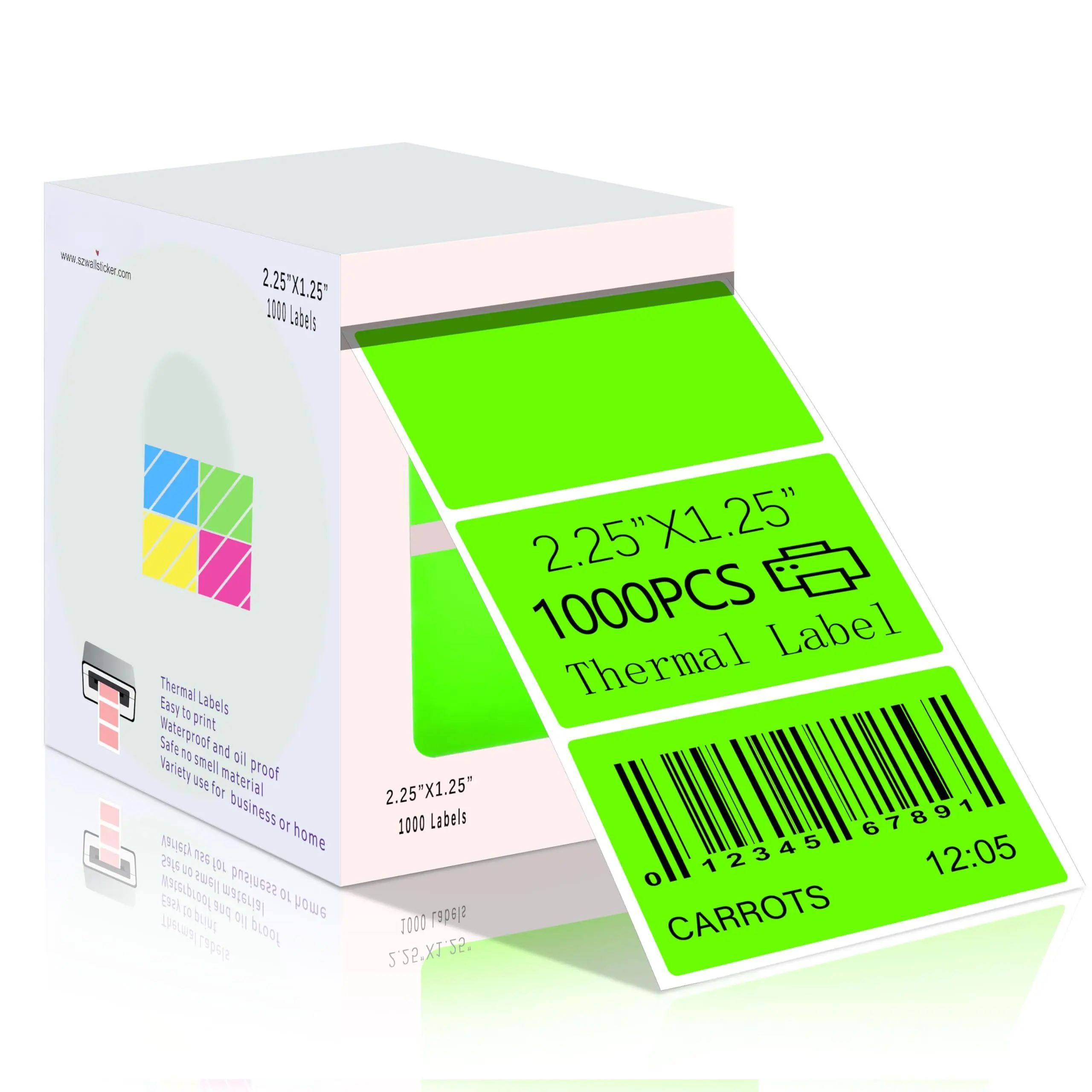 2.25x1.25 Inch Rectangle Direct Thermal Labels  Self-adhesive Sticker For Printer 1000 Per/roll Diy Design Qr Code Name Tag (fluorescent Green)