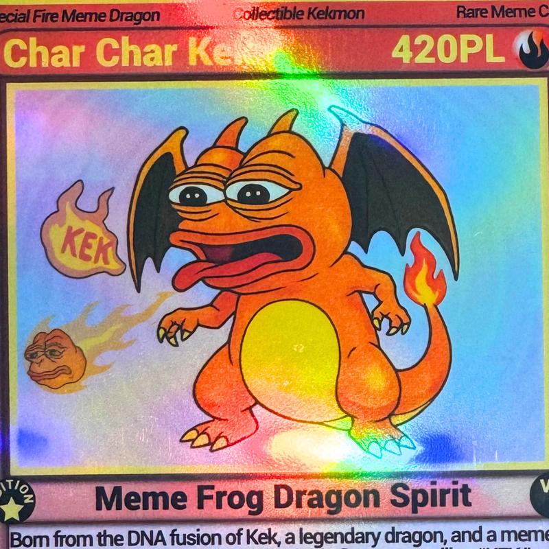 Holographic Char Char Kek Meme Prank Card, Gag Gift, Great for funny gifts to friends and family.
