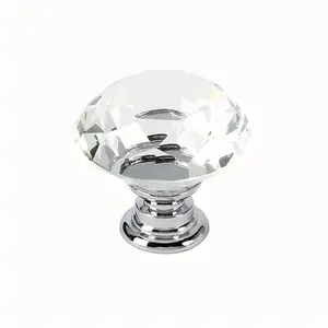 Artificial Crystal Glass Cabinet Drawer Handle, Durable Diamond Design Cabinet Door Wardrobe Handle, Door Hardware for Home Kitchen