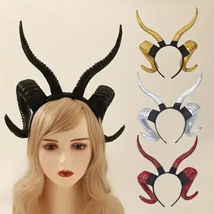 Elegant Solid Color Demon Horn Headband, Vintage-Style Plastic Accessory for Halloween & Cosplay Parties, Unique Devil & Sheep Horn Design