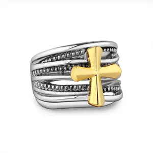 MYTYS Two Tone Cross Ring for Women Intertwined Design - Fashionable & Retro Jewelry - Perfect Gift for Special Occasions
