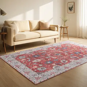 Washable Vintage Imitation Cashmere Bedroom Carpet 0.3-inch Low Fluff Anti Slip Indoor Rug for Home Offices Children's Rooms Bedside 4x6 5x7 6x9 8x10 9x12 Feet
