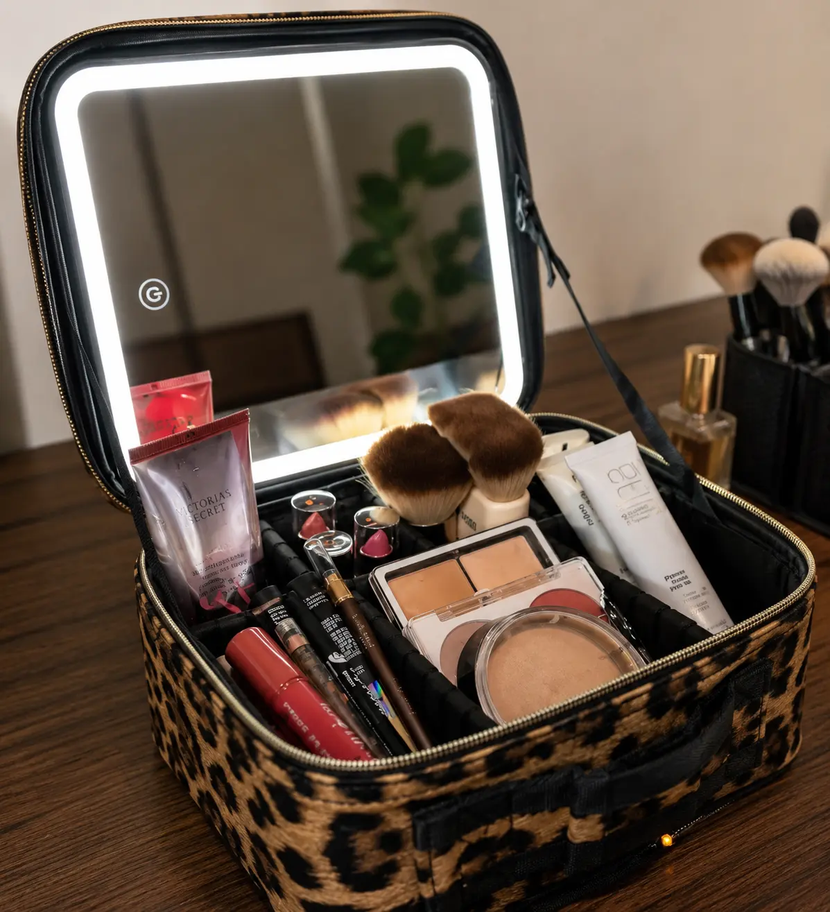 PU Leather Waterproof Makeup Organizer - Cosmetic Case with Multiple Slots, Easy-to-Clean for Travel & Daily Use