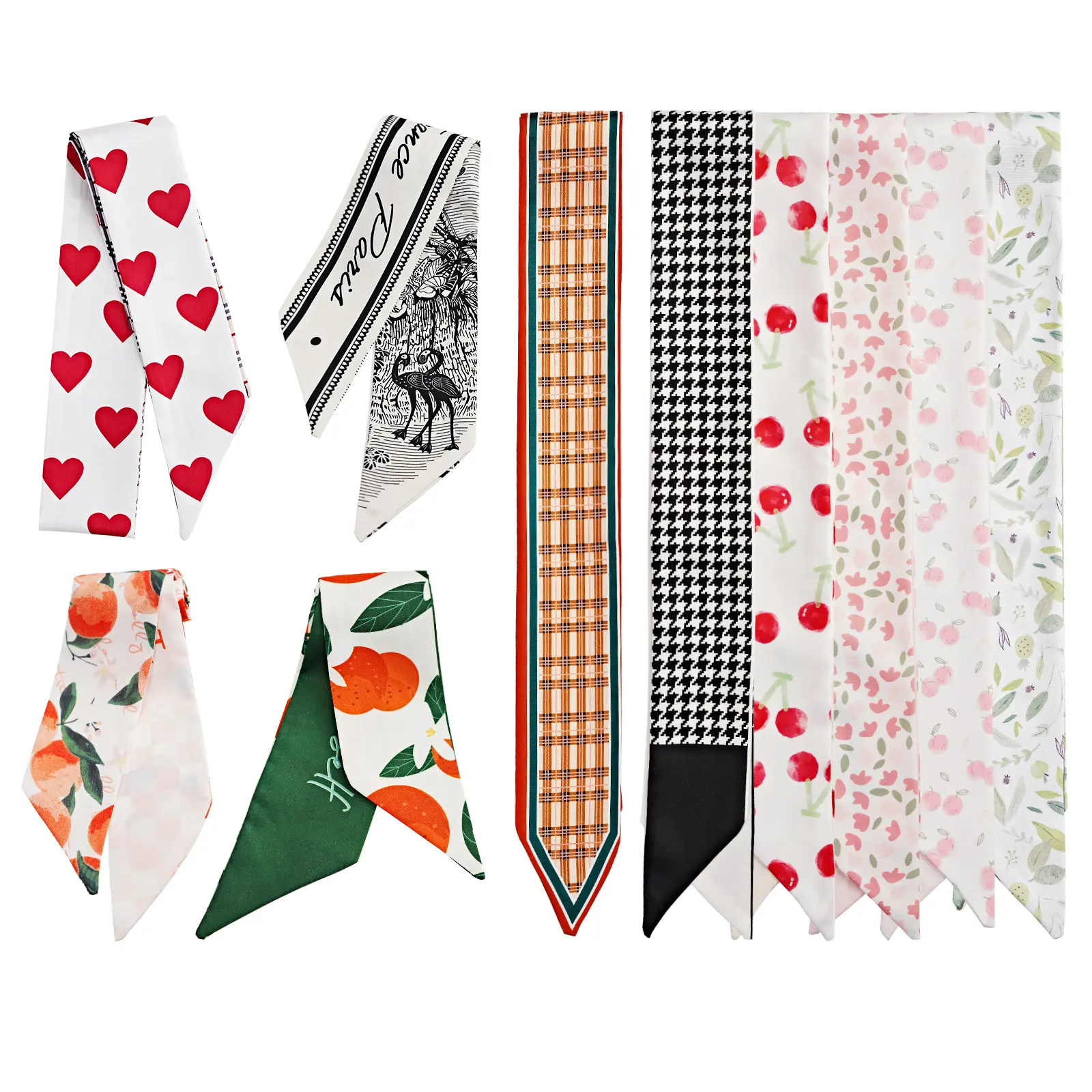 10 pieces skinny scarf set, hair ribbon scarf set, fashion ribbon scarf for hair, scarf for handbag handle, scarf for purse, scarf for women ladies girls purse scarf fashion accessories hairscarf, head scarves