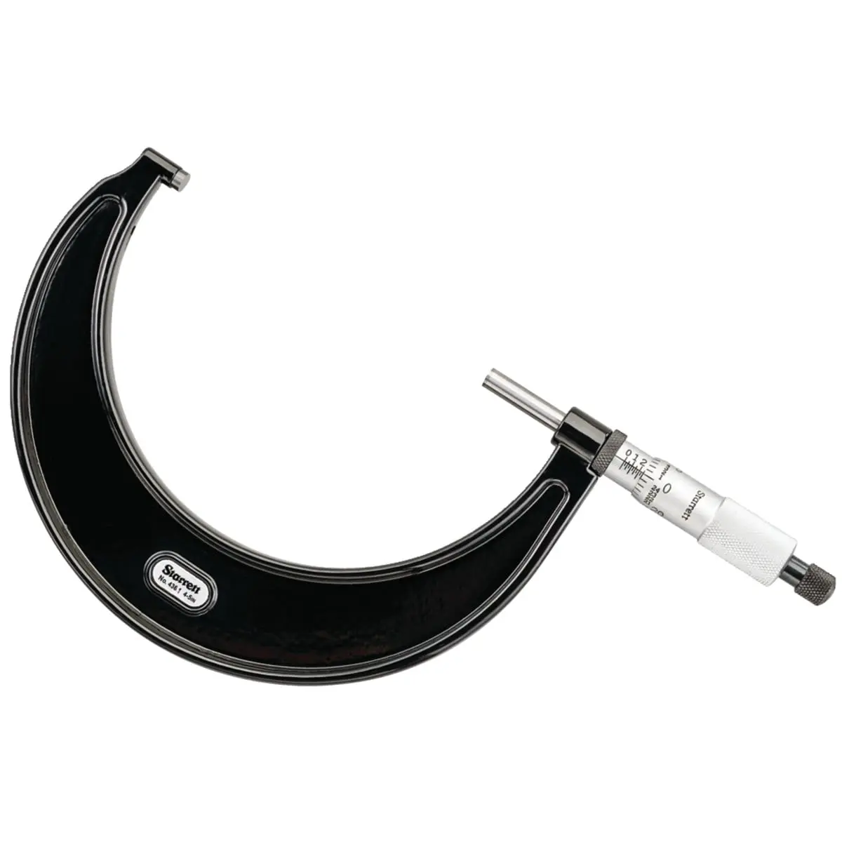 Starrett 436.1XRL-5 Accurate Outside Micrometer for Precision Tasks, 4-5 in, 0.001 in Grads, Ratchet Stop, Satin Chrome, Advanced Sleeve Design, Tapered Frame, Hard Stable Spindle, Carbide Parts, Distinct Figures, Precise Readability, Flat Surfaces, Balan