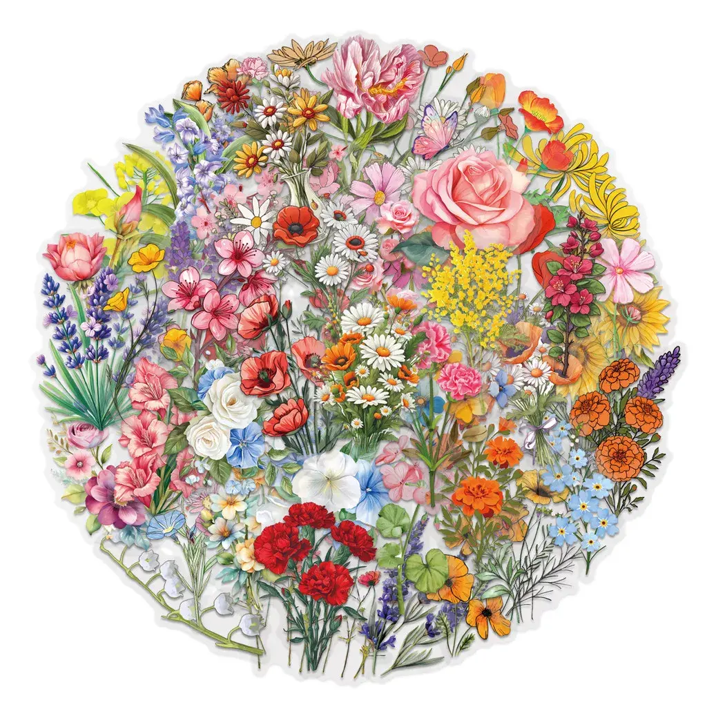 Flower Sticker Pack Waterproof Transparent PET Journal Flower Materials Decor Stickers