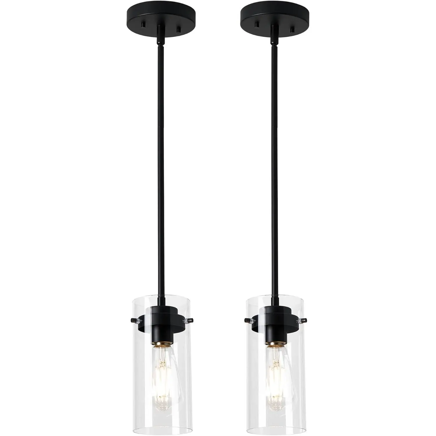 Pendant Lights (2 Packs), Hanging Lights Fixtures, Clear Glass Shade Kitchen Lighting, Matte Black Farmhouse Kitchen Dining Table Ceiling Lights -PDA1353-B-MBK
