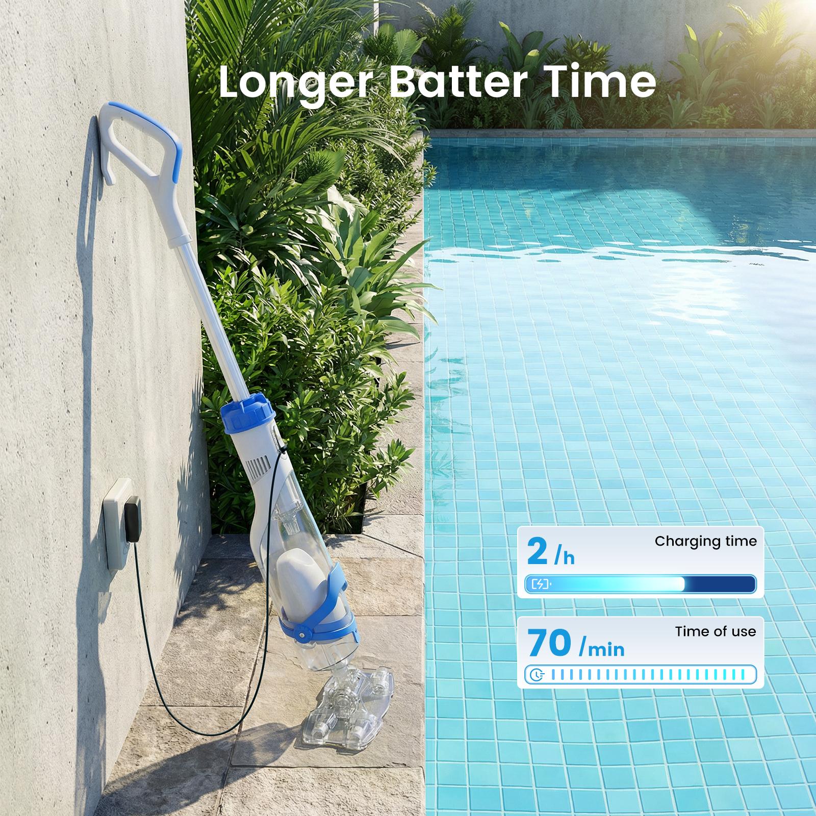 【Spring Cleaning】Enhulk Latest Upgrade PC22 Rechargeable Handheld Swimming Pool Vacuum Cleaner for Above Ground Pools, Telescopic Pole, 2 Suction Modes (H-Max Sand Mode), Ergonomic Handle, 18.5 Gals/Min Deep Cleaning, Filter Ball, Stairs/Corners Head, Han
