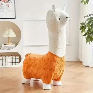 Orange Cute Alpaca Side Chair Upholstered Alpaca Stool Lamb's Fleece Fabric Footrest Animal Change Shoe Footstool