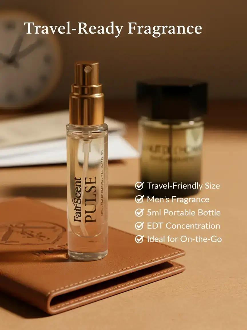 FairScent Pulse Travel Spray, On-the-Go Eau de Toilette for Men with Spicy Cardamom & Woody Notes, 5 mL / 0.17 oz Decant