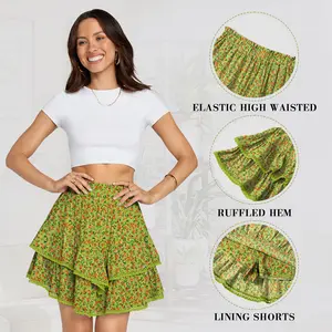 Womens Flowy Shorts High Waist Pleated Mini Skirts Casual Ruffle Boho Tiered Skorts Fashion Cute Versatile Shorts Womenswear Comfort Bottom Minimalist