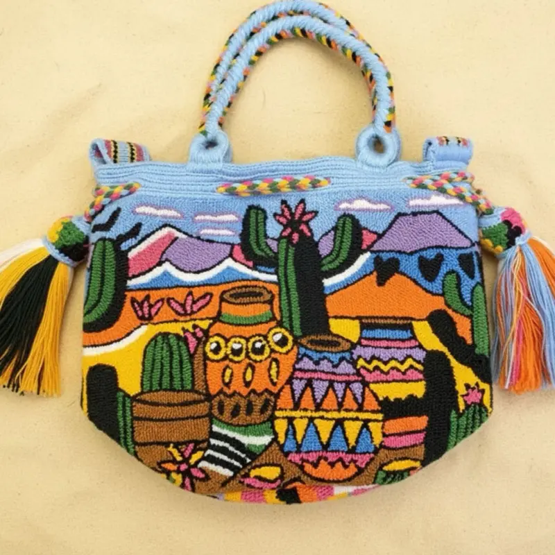 Hand-Woven Upholstery Technique Bag, Double-Sided Image Design, Dual-Use Functionality