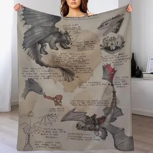 Soft Flannel Dragon Throw Blanket Cozy Fleece Blanket for Couch Bed Sofa, Cute Home Decor Bedding for Living Room Office Camping, Warm Gift for Fantasy Lovers