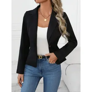 Women’s solid-color lapel blazer, casual slim-fit long-sleeve blazer for spring and fall, women’s clothing for daily wear, suit