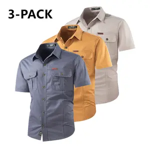 3-pack men’s lightweight short-sleeve shirts — pure cotton shirts for casual summer outdoor wear; available in multiple colors; outdoor casual clothing | short sleeves | lightweight fabric,Summervibes