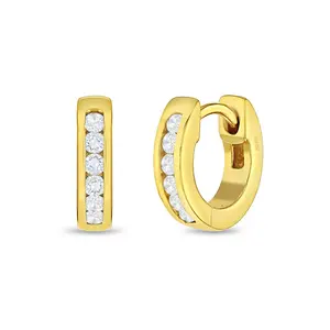 Channel Set CZ Baby / Toddler / Kids Earrings Hoop/Huggie Safety Latch - 14k Gold Over Sterling Silver
