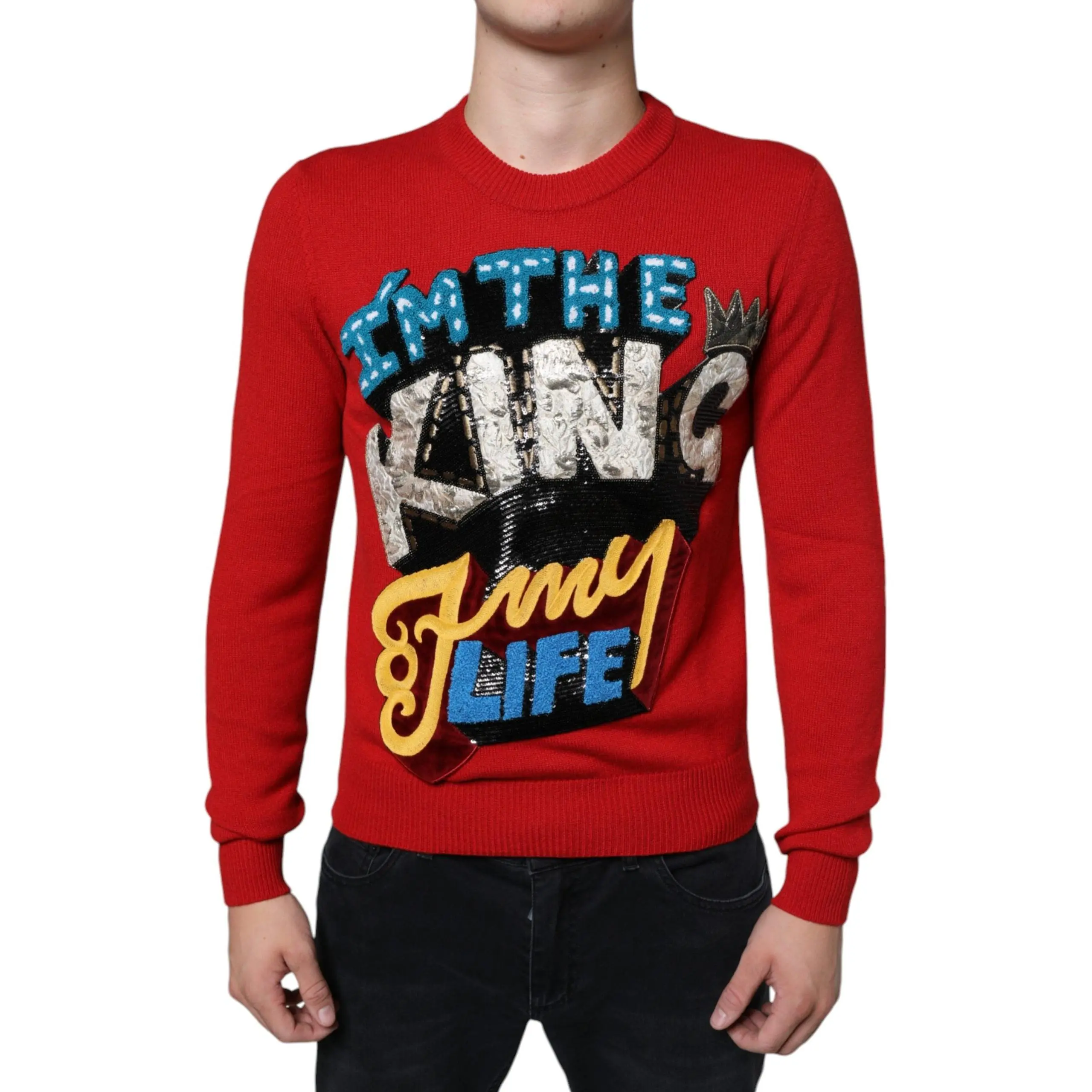 Red I'm The King Wool Crew Neck Sweatshirt Sweater