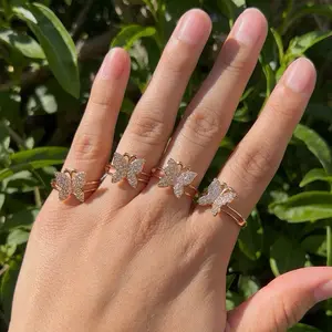 Butterfly Ring - 14k Gold Plated Ring with Elegant Butterfly Design and Sparkling CZ Accents for Women