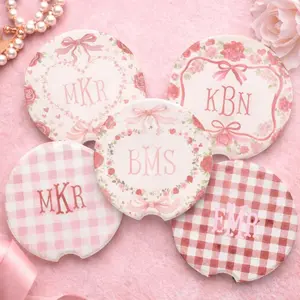 Floral CoquetteCar Coaster Monogrammed, Car Cup Holder Insert, Grandmillennial Car Decor Gift for Women Girl Birthday Gift Idea