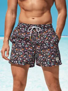Men's Floral Print Swim Shorts, Regular Fit Casual Comfy Breathable Swim Shorts for Summer, Men's Swimwear for Beach Vacation, Swimming Shorts, Drawstring Swim Bottom, Summer Swim Bottoms