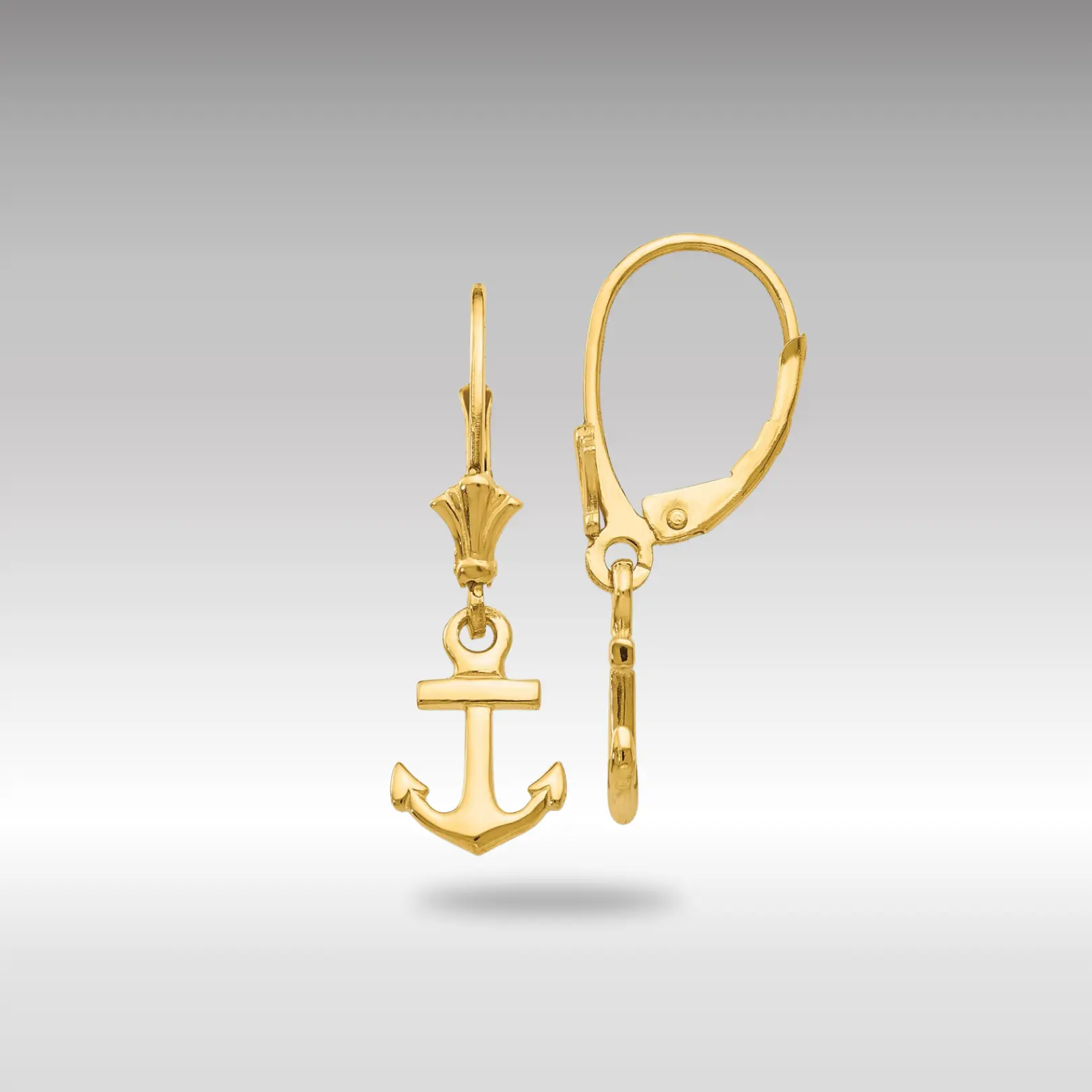 14K Gold Mini Anchor Leverback Earrings - Model K4503