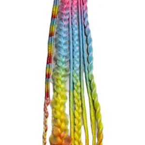 Neon Rainbow Ponytail Dreadlock Extensions - Vibrant Color Variations with Unique Twists and Sizes