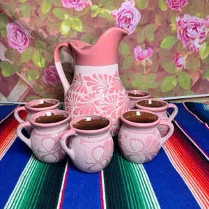 Jarra con 6 tazas rosa rosa.M