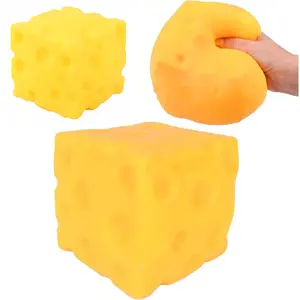 Squishy Cheese Block - Yellow, moldable fidget Toy with Squeeze Feature, Ideal for Play and Relaxation