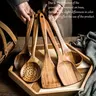 Wooden Kitchen Utensils Set of 5, Durable Kitchenware, Wooden Cooking Tools with Natural Stirring Spoons, Wooden Spatulas & Non-Stick Cookware Tools, Handmade Soup Spoons and Frying Pan Scrapers, Perfect Gift for Home Kitchen Use