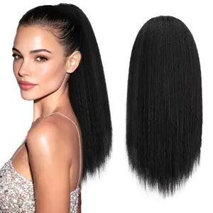 Yaki Straight Drawstring Ponytail for Black Women 14 Inch Straight Ponytail Extension Thick Pony Tail Synthetic Clip in Ponytail Hairpiece