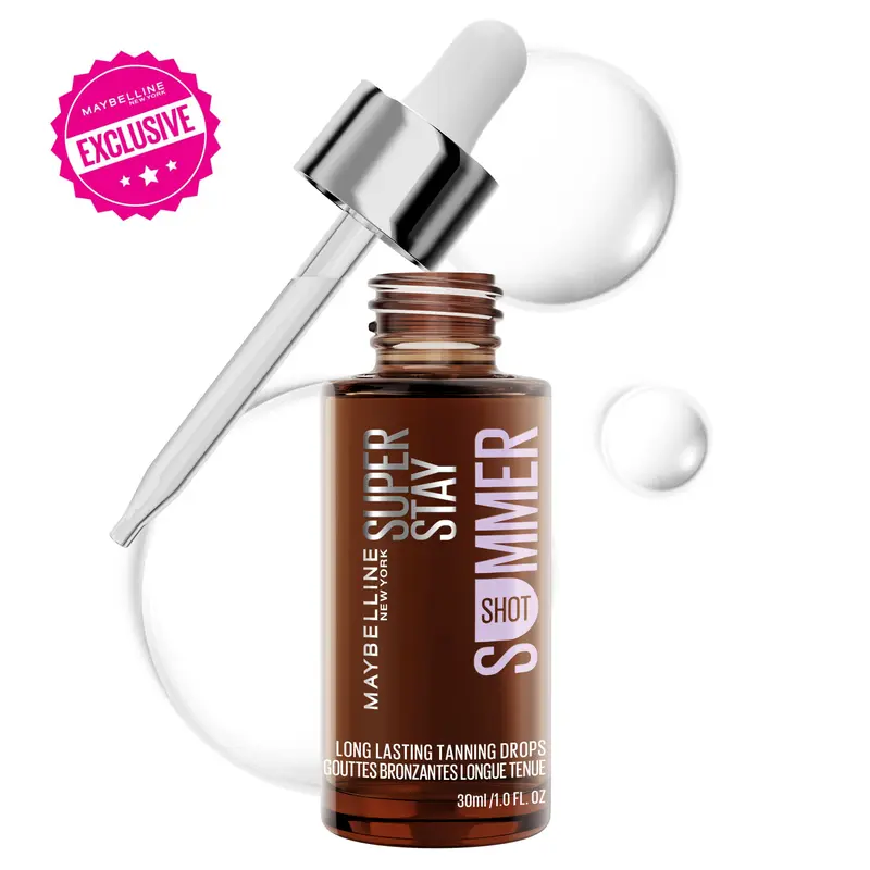 [New & Exclusive]:  Summer Shot Tanning Drops, 96H Wear, Personalized Tan, Subtle to Deep, Hyaluronic Acid,  Maybelline New York