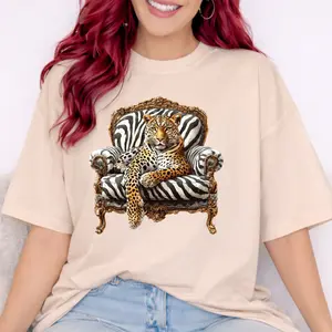 Fierce Leopard on Zebra Armchair T-Shirt