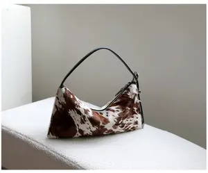Faux Hair Vintage Handbag Purse with Cowhide Pattern and Leather Handle for Women