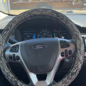 Lace Steering Wheel Cover 15 Inch Diameter Elegant Black with Large Cute Bow-knot Design Aesthetic Car Interior Decoration Non-Slip Universal Fit  for Women men