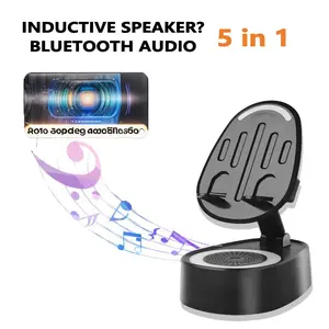 5in1 Wireless Speaker Cell Phone Stand with Bluetooth/Induction Audio & Atmosphere Light/Power Bank, 5.3 HD Surround Subwoofer Sound,180° Rotable Foldable Lift-Non-Slip Base, Fits Smart Phones