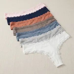 7-Pack Women's Lace Trim Thongs - Silky Skin-Friendly Fabric Panties, Soft Non-Irritating Fit, Breathable & Moisture-Wicking to Stay Fresh, High Elasticity No-Restriction Briefs with Delicate Lace Design, Elegant & Comfortable All-Day Wear,w003