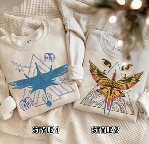 Fire and Ash Embroidered Sweatshirt, Mythical Bird Hoodie, Fantasy Inspired Embroidery, Gift for Couples