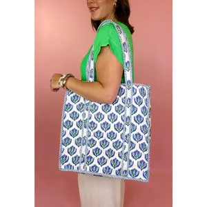 XL Quilted Tote - Blue Blooms