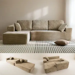 L-Shaped Boneless Modular Sofa with Oversized Chaise Lounge Soft Corduroy Living Room Furniture couch bubble Cloud Down Loveseat Blend Plush Comfy Chenille Modern bean bag chair bed deals holiday big memory couch fluffy plush deep seat extra table console