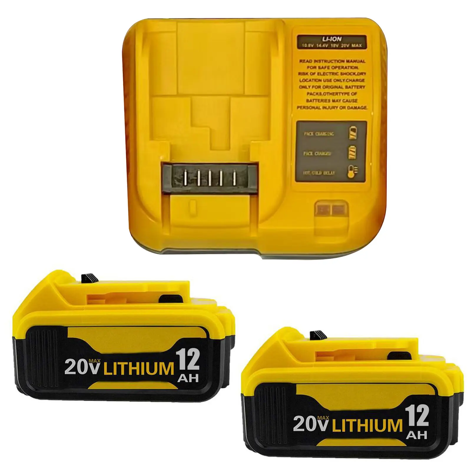 12,000mAh DeWalt 20V MAX Cordless Tools Batteries Bundle with DCB107 Charger - Li Ion Power Tool Rechargeable Replacement Battery, Compatible with DCB200, DCB201, DCB203 (High-Capacity), Li Ion Battery