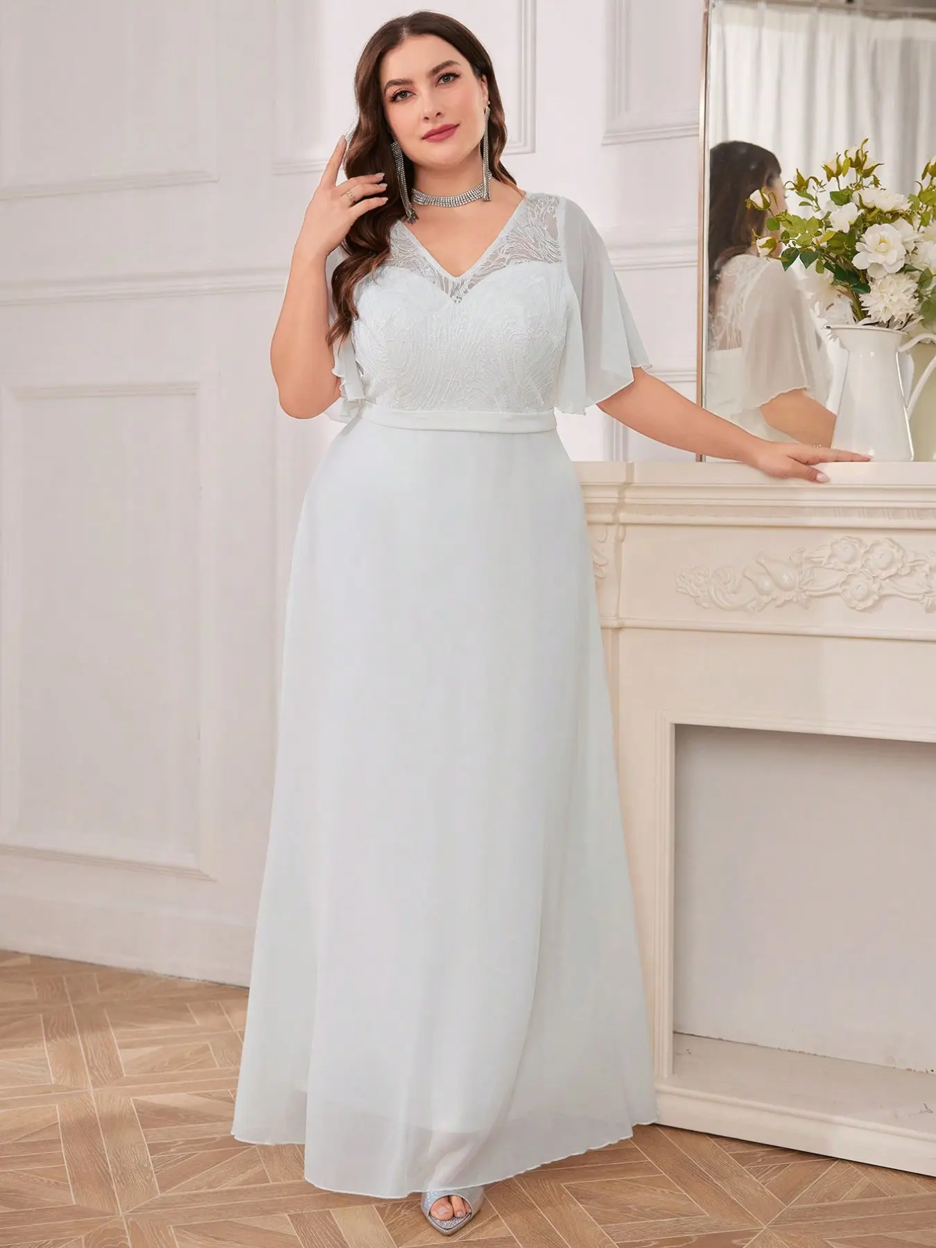 astr the label lace midi dress aqua Floral Lace Midi Dress
