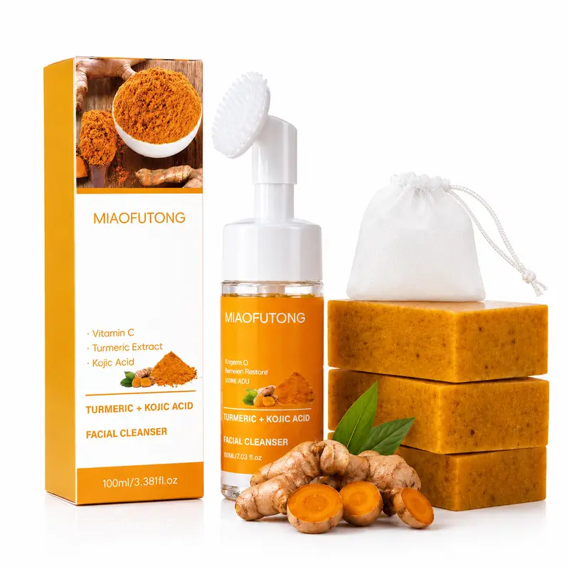 Natural Raw Turmeric 2-Piece Cleansing Bundle - Turmeric Face Soap, Rose Water Foam Cleanser, Deep Cleansing, Skin Brightening, Back to School Gift, TikTok Shop Spring Glow Up Skincare