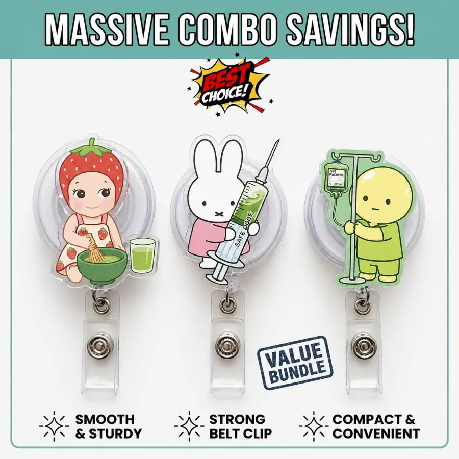 [Best Value Bundle] Kawaii Matcha Medical Badge Reel - Cute Matcha Maker ID Holder - Aesthetic Retractable Tag Clip - Gift For Matcha Lovers