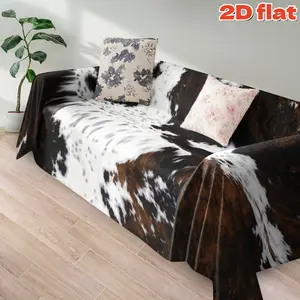 2D flat 1Pc Chic Cow Print Sofa Blanket, Decorative Throw Cover for Living Room, Bedroom, Office, Pet-Friendly, Stain-Resistant, Machine Washable, Perfect Single to 4-Seater Sofas, Cow Pattern Blanket - A Great Addition Home Decor.