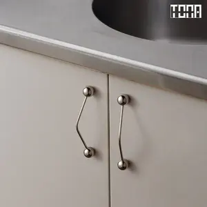 Goo-Ki 1 Pack 5'' Titanium Silver Cabinet Handles - Ball Tip Pulls Polished Solid Brass Minimalist Hardware for Kitchen