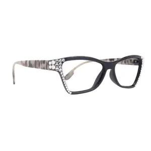 Avian, (Bling) Women Reading Glasses w (Clear) Genuine European Crystals, Magnifying Cat Eye (Black) NY Fifth Avenue Lightweight